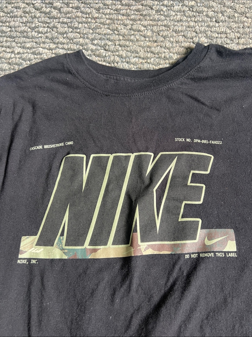 Nike Black Short-Sleeve Tee with Olive Outline & Camo Accent